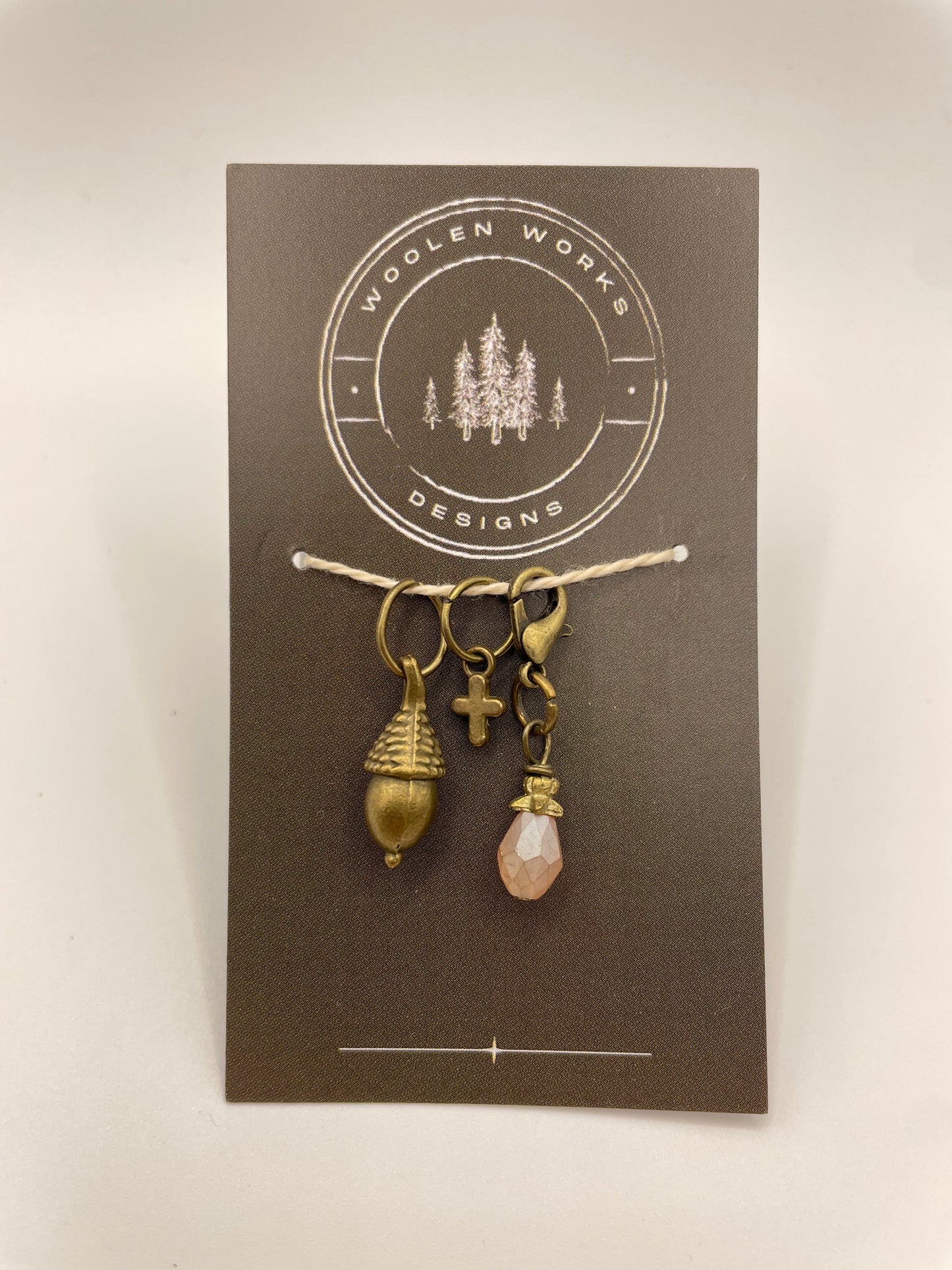 Stitch Marker Set - Antique Brass Acorn